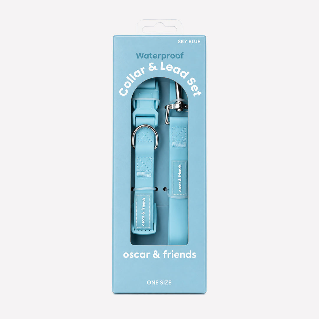 Waterproof Collar & Lead Set - Sky Blue